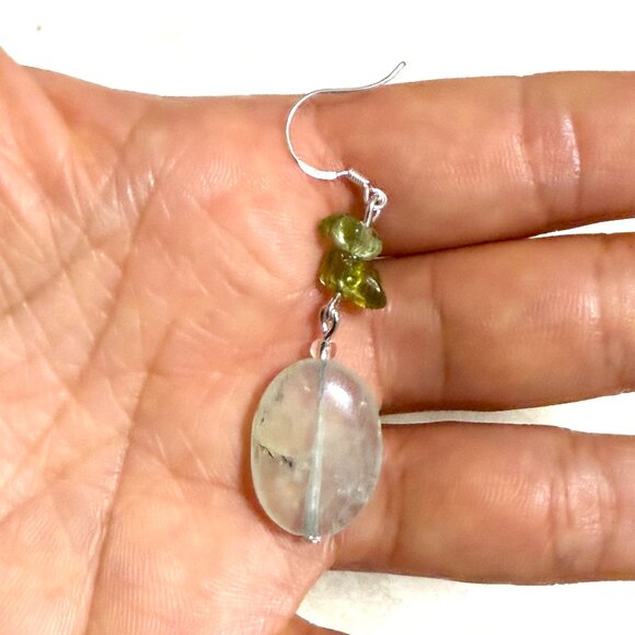 2/$20, Genuine. Light Green Prehnite & Peridot Sterling Silver Dangle Earrings - Picture 11 of 12